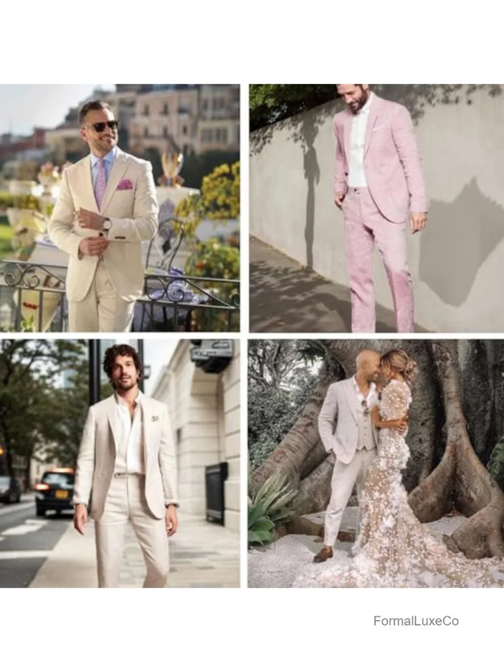Linen Men's 2 Piece Suit Slim Fit Tuxedo Blazer & Pants Set Formal Wedding